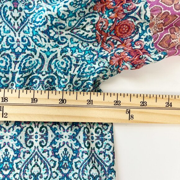 Tolani Blue Pink Mandala Print Top Peasant Silk Puff Sleeve Boho - Size Large - Picture 7 of 8